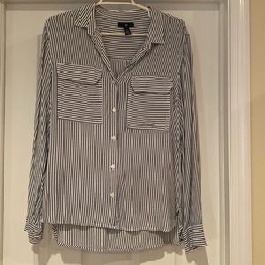 Double Pocket Stripe Button Down Blouse